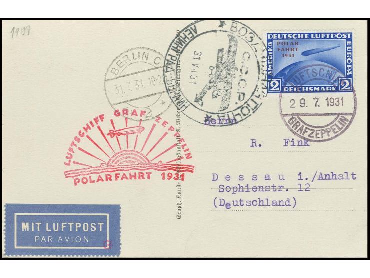 Post der Rückfahrt: Fotokarte Abwurf Leningrad mit Polarfahrt 2 M. mit Bordpoststempel vom 29.7. und großem Stempel der Flugp