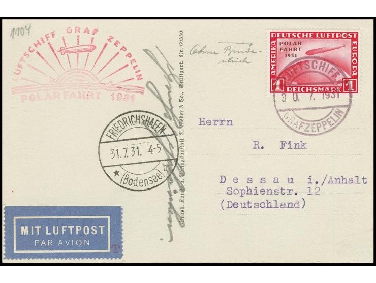 Bordpost-Fotokarte mit Polarfahrt 1 M. ohne Bindestrich (unauffällige punktförmige helle Stelle) mit Bordpoststempel vom 30.7