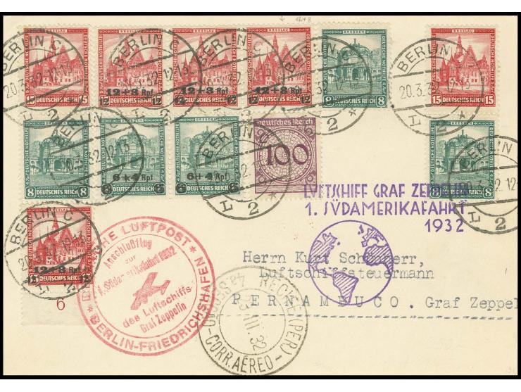 Karte Anschlußflug Berlin mit dekorativer Frankatur, darunter Mi.-Nr. 464 mit Aufdruckfehler "3 geschlossen" an das Besatzung