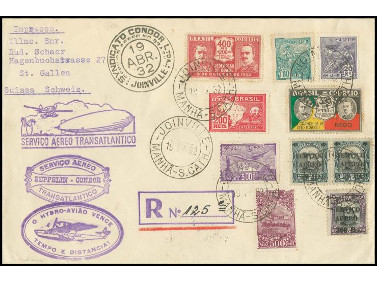 Brasilianische Post: R-Brief nach St. Gallen mit Bestätigungsstempel und zusätzlich Bestätigungsstempel von 1931, beide in vi