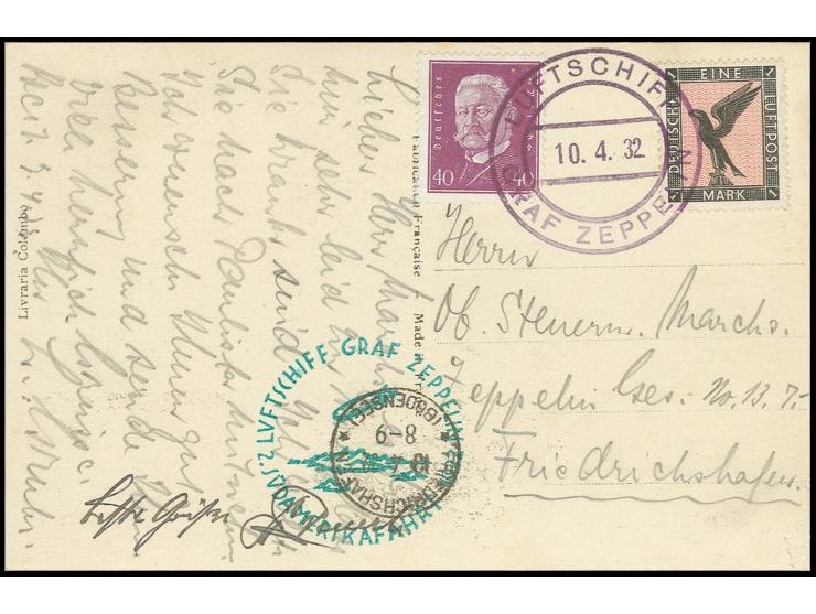 2. Südamerikafahrt, Bordpostkarte vom 10.4. mit u.a. Unterschrift des Bestzungsmitglieds Beuerle, Pracht