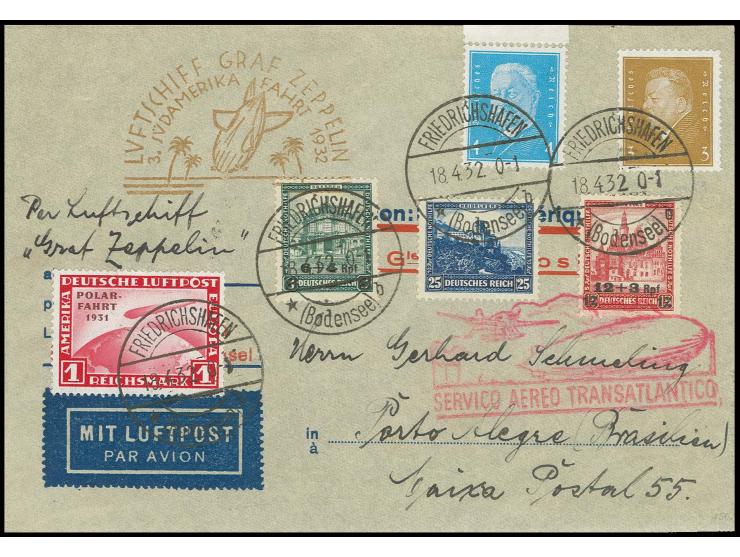 3. Südamerikafahrt, Brief mit guter Frankatur, u.a. Polarfahrt 1 M., nach Porto Alegre, Kabinett