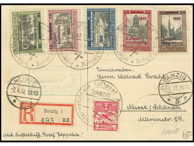R-Karte mit kpl. Flugpost-Satz, rechts oben leichte Eckbugspur