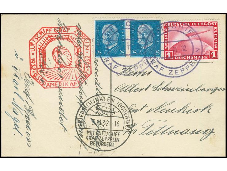 9. Südamerikafahrt, Passagier-Bordpostkarte der Rückfahrt mit Bordpoststempel vom 1.11. nach Tettnang, Pracht