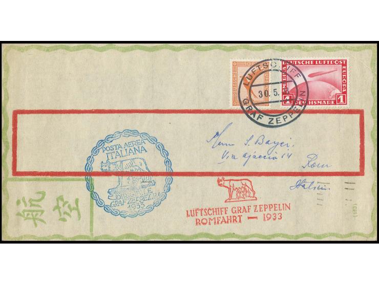 Bordpostbrief der Rückfahrt mit u.a. Zeppelin 1 M. und Bordstempel vom 30.5. mit deutschem und blauem italienischem Bestätigu