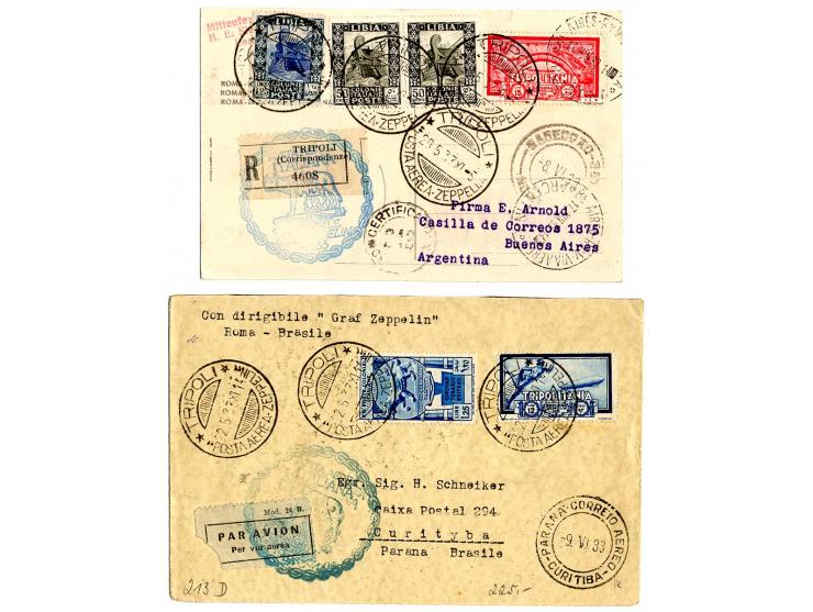 Cyrenaika mit Stempel "TRIPOLI": 6 Karten/Briefe, alle eingeschrieben, mit Zeppelin 3-20 L. kpl., meist nach Südamerika, Prac