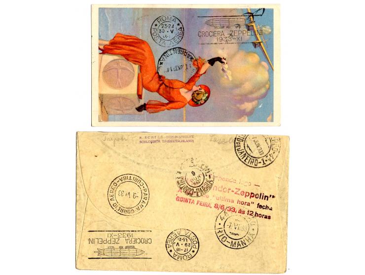 Cyrenaika mit Stempel "TRIPOLI": 6 Karten/Briefe, alle eingeschrieben, mit Zeppelin 3-20 L. kpl., meist nach Südamerika, Prac