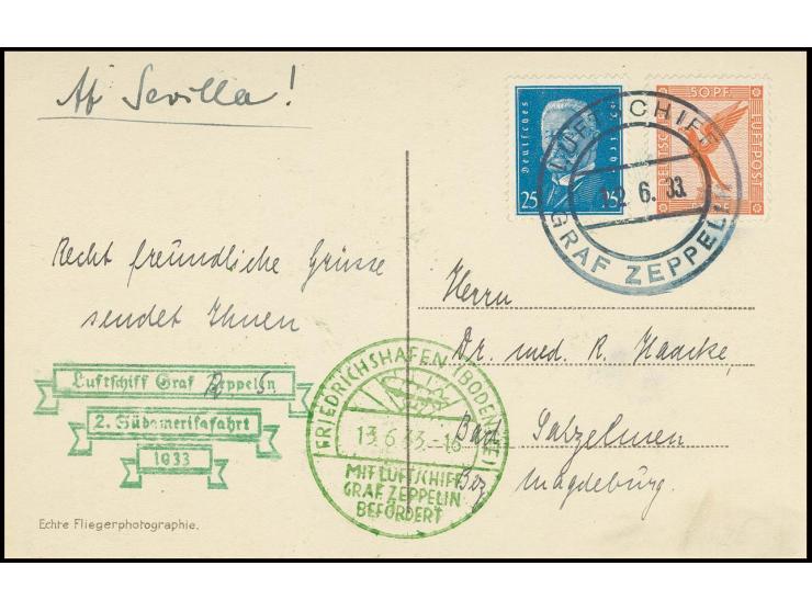 2. Südamerikafahrt, Bordpostkarte der Rückfahrt, Etappe Sevilla-Friedrichshafen vom 12.6., Kabinett