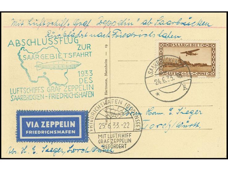 Karte der Rückfahrt mit Flugpost 5 Fr., Kabinett