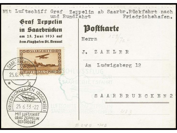 Karte der Rückfahrt mit Flugpost 5 Fr. und etwas schwachem Bestätigungsstempel