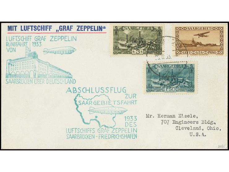 Brief mit u.a. Flugpost 5 Fr. und beiden Bestätiungsstempeln nach USA, Kabinett