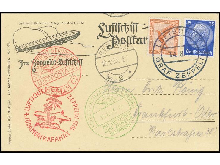 4 Südamerikafahrt, Delag-Bordpostkarte der Rückfahrt, Etappe Sevilla-Friedrichshafen, frankiert mit Europa-Porto 75 Pfg., all