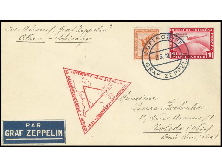 Brief Akron-Chicago mit 1 M. Chicagofahrt und Bordpoststempel vom 25.10. (kleine Stelle etwas ausgelaufen) mit Ankunftsstempe