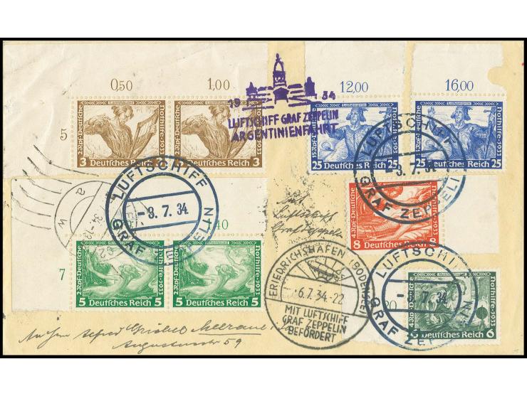 Bordpostbrief der Rückfahrt mit guter vorder- und rückseitiger Frankatur, entwertet mit Bordstempel vom 3.7., darunter die zu