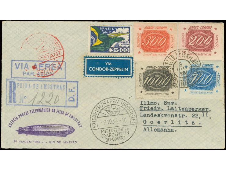 Brasilien-Post: R-Brief Auflieferung Messepostamt mit Zusatzstempel in violett (laut Sieger und Michel in grün) nach Görlitz,