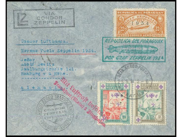 Paraguay-Post: Brief mit u.a. Zeppelin 22,50 P., Pracht