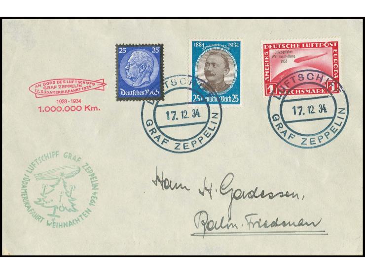 Bordpostbrief der Rückfahrt mit u.a. Chicagofahrt 1 M. mit Bordpoststempel vom 17.12., daneben Bordstempel, Kabinett