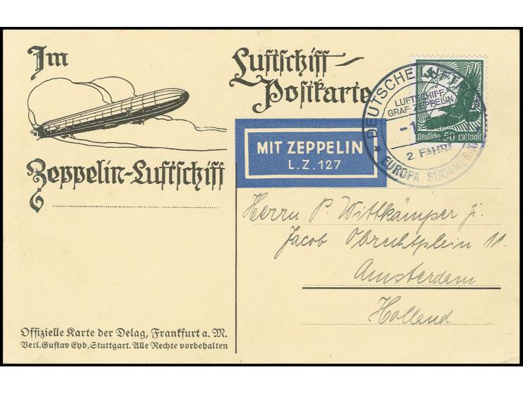 Delag-Karte der Rückfahrt mit Bordpoststempel vom 1.5. mit Europa-Porto 50 Pfg. ohne roten Bestätigungsstempel nach Amsterdam