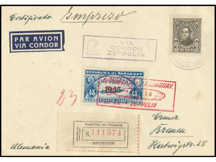 8. Südamerikafahrt, Paraguay-Post: R-Brief nach Bremen, Pracht