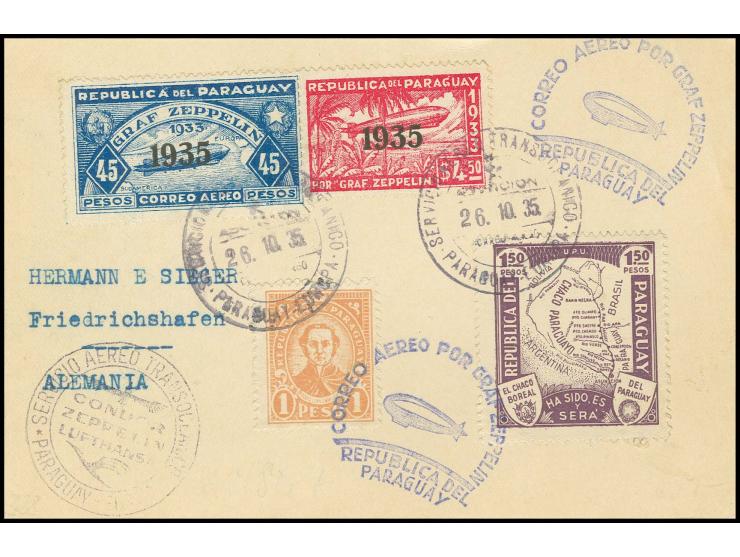 Paraguay-Post: Karte (schwacher Eckknitter) mit u.a. Zeppelin 45 P.