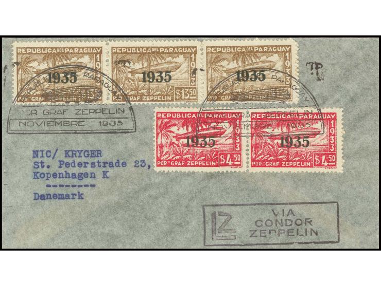 Paraguay-Post: Brief mit guter Zeppelin-Frankatur nach Kopenhagen, Kabinett