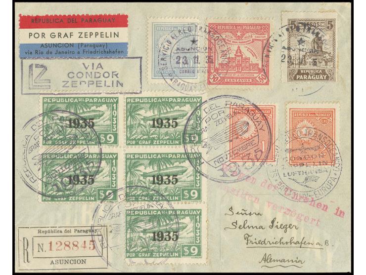 R-Brief mit brasilianischem Verzögerungsstempel nach Friedrichshafen, Kabinett