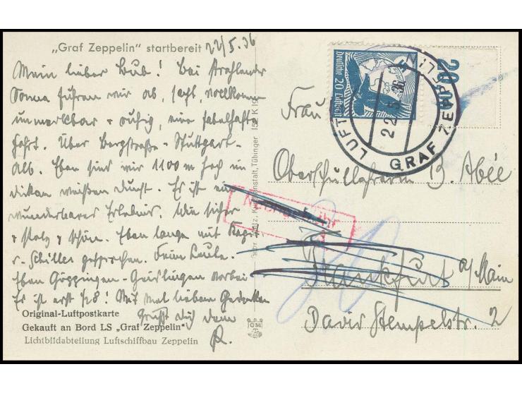 Überführungsfahrt Frankfurt-Friedrichshafen 22.5., Passagier-Bordpost-Fotokarte mit interessantem Text, ursprüngliche Nachgeb