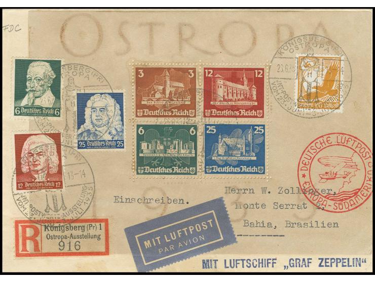 7. Südamerikafahrt, R-Brief mit u.a. Ostropa-Block in Originalgröße und entwertet mit Ersttags-Sonderstempel nach Bahia, sehr