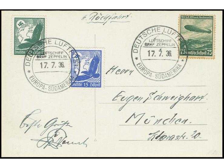 8. Südamerikafahrt, Karte der Rückfahrt mit Bordpoststempel vom 17.7. nach München, Absender das Besatzungsmitglied Beuerle, 
