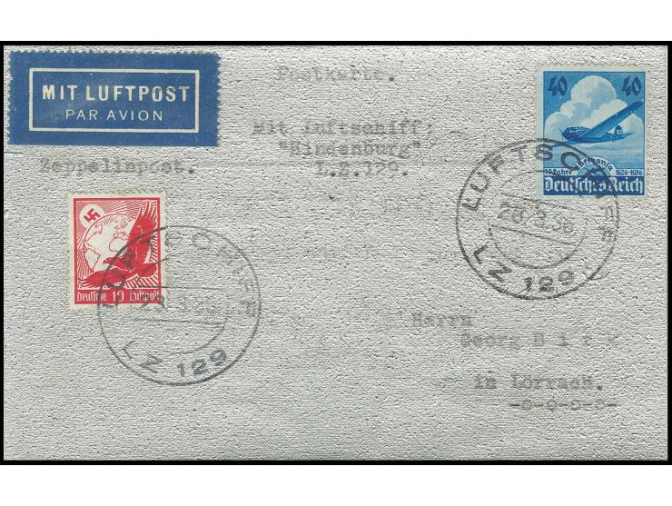 Karte, gefertigt aus der Zeppelin-Außenhülle des "Graf Zeppelin" nach Lörrach mit rückseitig gedruckter Erläuterung, Kabinett