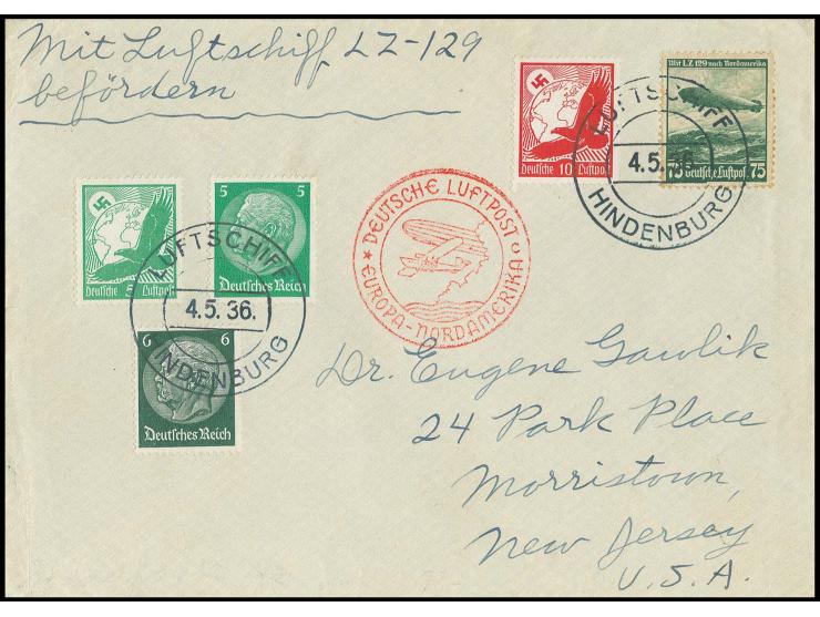 Rundfahrt 4.5. und 1. Nordamerikafahrt, Brief mit Bordpoststempel vom 4.5.36 nach USA, Absenderin die vielfache US-Rekordflie