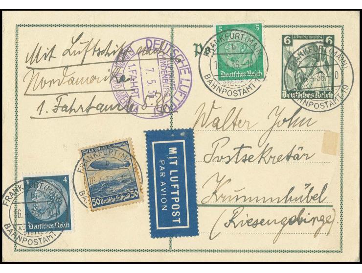 Karte (leichte Knitterspuren) Auflieferung Frankfurt, versehentlich ohne roten Bestätigungsstempel und daher an Bord mit viol