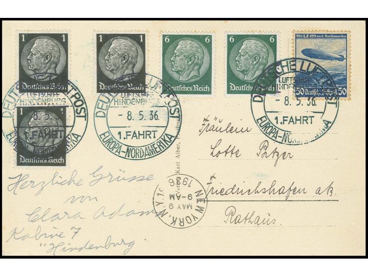 Fotokarte mit Bordpoststempel vom 8.5., geschrieben von Clara Adams mit Unterschrift nach Friedrichshafen, Pracht