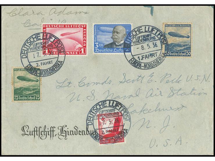 Bordpostsbrief mit Bordpoststempel vom 8.5. mit anschließender Beförderung mit 2. Nordamerikafahrt mit Bordpoststempel vom 17
