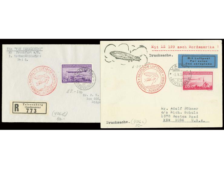 Liechtensteinische Post: Karte und R-Brief mit Zeppelin 1 bzw. 2 Fr., Pracht