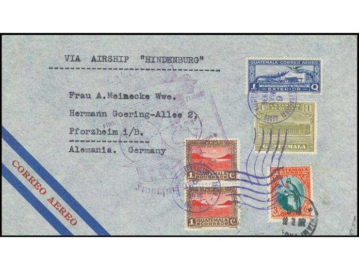 Guatemala-Post: Brief mit US-Bestätigungsstempel nach Pforzheim, nur 50 Stück befördert, Pracht