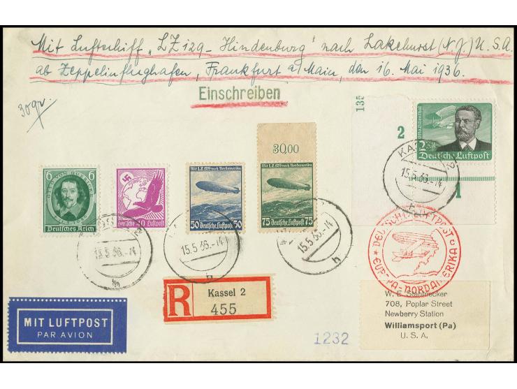 2. Nordamerikafahrt, R-Brief mit u.a. linkem unterem Eckrandstück Mi.-Nr. 539 und rückseitig handschriftlicher Devisenerkläru