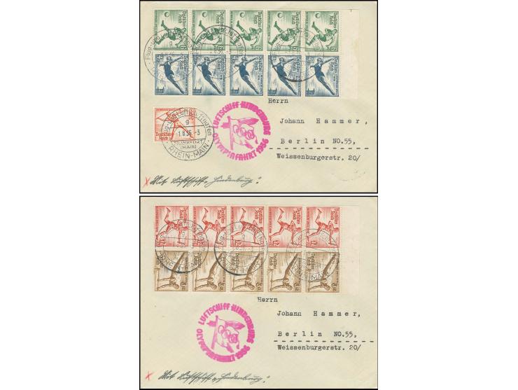 Auflieferung Rhein/Main: 2 Briefe mit komplettem Heftchenblatt 105 bzw. 106 mit jeweils Rand, beide Briefe portogerecht mit r