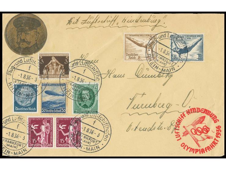 Brief mit u.a. Olympia 3 und 4 Pfg. sowie ziegelrotem Bestätigungsstempel nach Nürnberg, Pracht