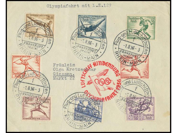Brief (senkrecht gefaltet) mit komplettem Satz Sommer-Olympiade und ziegelrotem Bestätigungsstempel nach Gießen