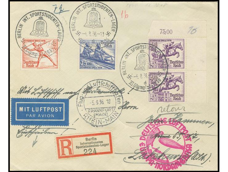 R-Brief mit Sonderstempel und -R-Zettel "Sportstudenen-Lager", frankiert mit Olympiamarken sowie rückseitig Bl.4, Kabinett