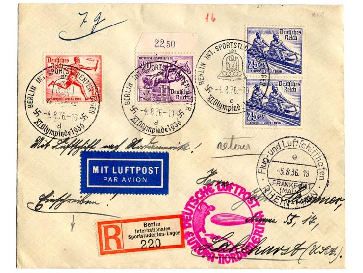 dito, ähnlicher R-Brief mit rückseitig Olympia-Bl.5, Kabinett