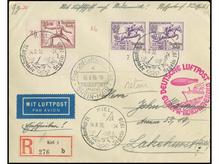 R-Brief mit Sonderstempel "KIEL Segeln" mit Olympia-Frankatur, rückseitig Olympia-Bl.5, Kabinett