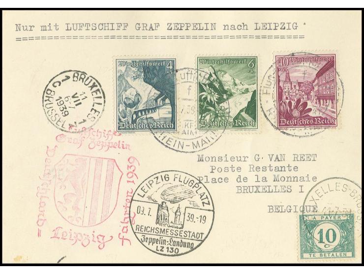 Karte nach Belgien mit belgischer Portomarke 10 C., Kabinett