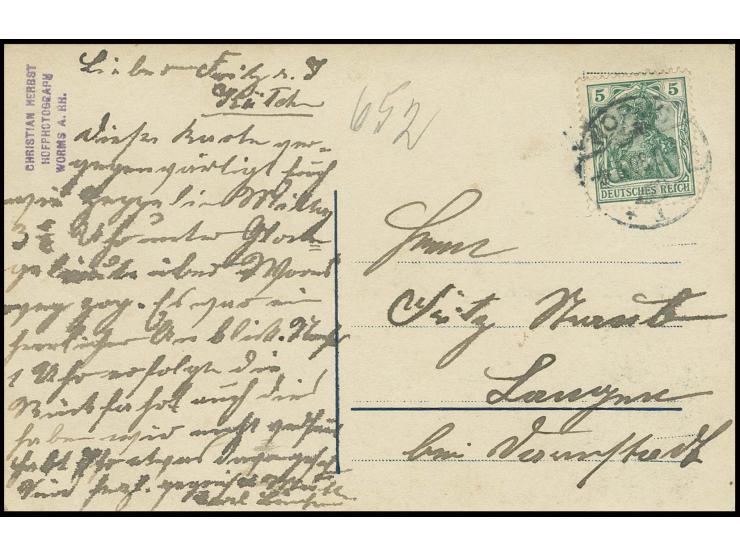 1908, Fotokarte (leichte Eckknitter) "Zeppelin in Worms 4/8.1908" von Worms nach Langen