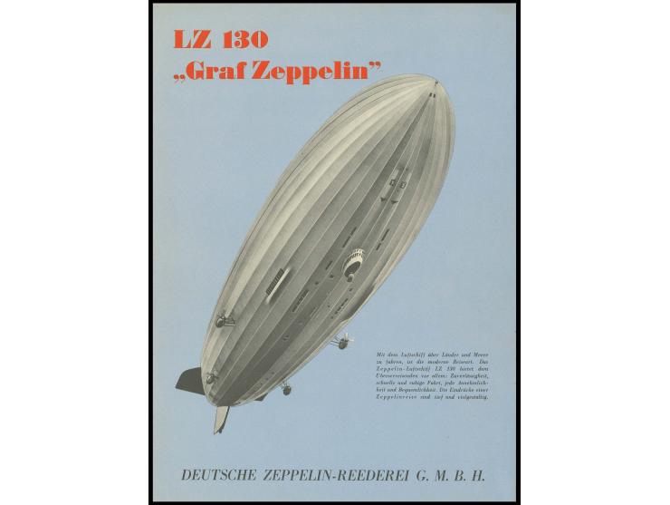 1939, dekorativer Faltprospekt des LZ 130 mit u.a. Aufriß des Luftschiffes