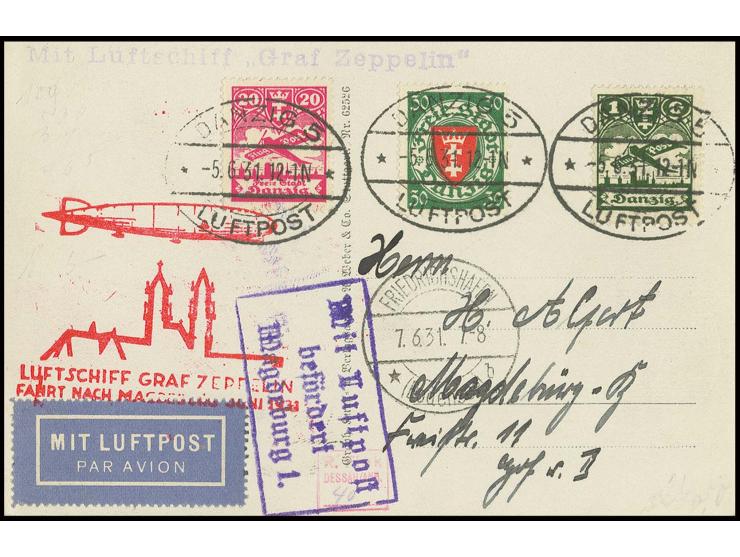 1931, Magdeburgfahrt, Fotokarte mit vorderseitig violettem Luftpost-Beförderungsstempel von Magdeburg, Kabinett