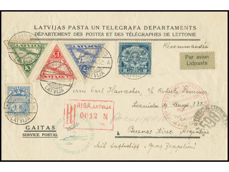 1932, 2. Südamerikafahrt, R-Brief Anschlußflug Berlin nach Buenos Aires, leichte Knitterspuren und Frankatur teils etwas zahn