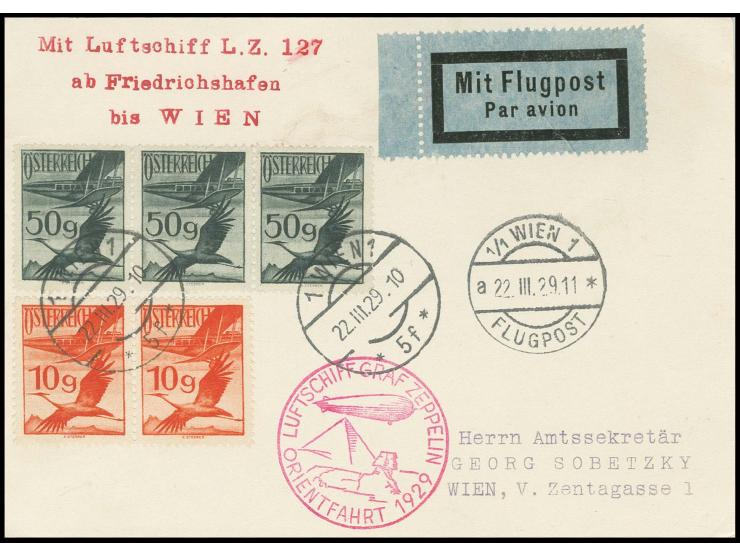 1929, Orientfahrt, Karte mit rotlila Gummistempel, Kabinett