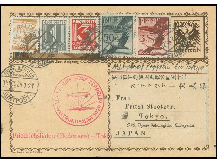 Weltrundfahrt, Karte mit Bedarfstext nach Tokio, Kabinett